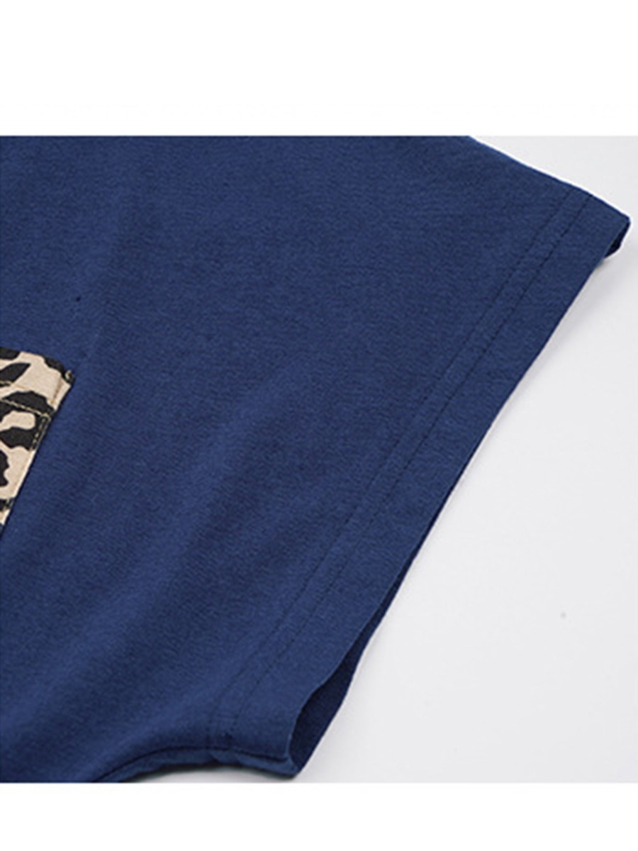 2-piece Leopard Print Pocket Tee & Pants Outfit