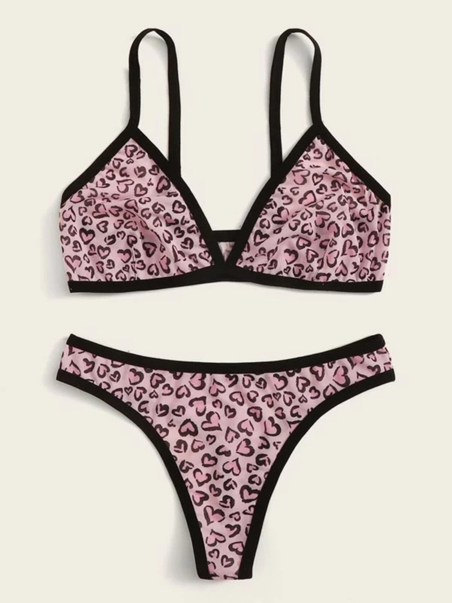Two-Piece Leopard Print Lingerie Set Bralette And Thongs