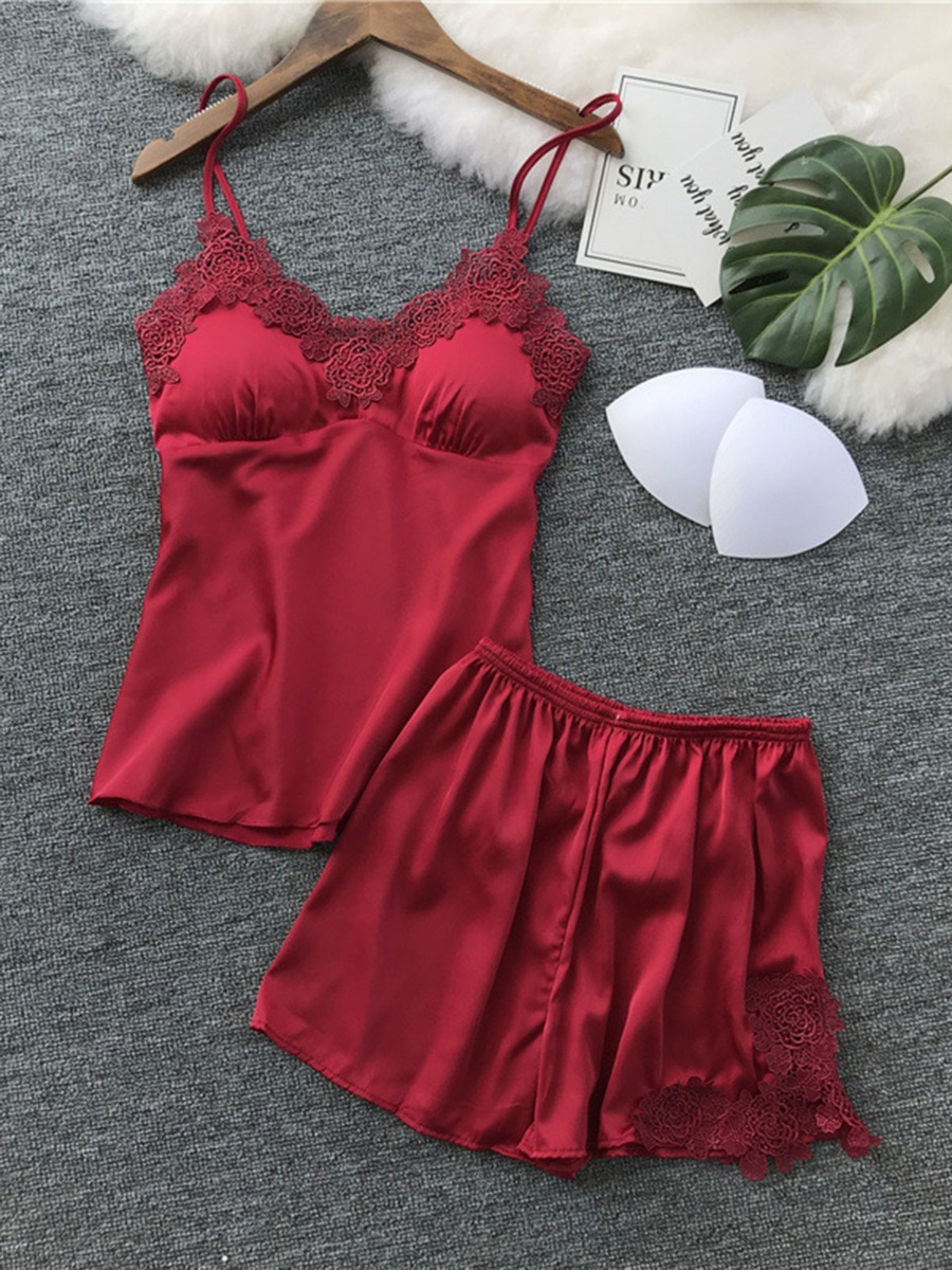 Two Pieces Lace Detail Camisole & Shorts Nightwear Set