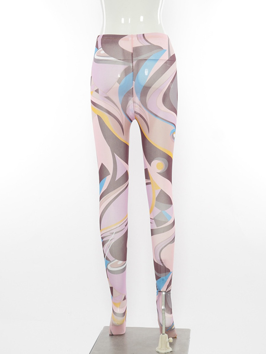 See through Yoga Pants Colorful Geometry Printed Mesh Leggings 210710868