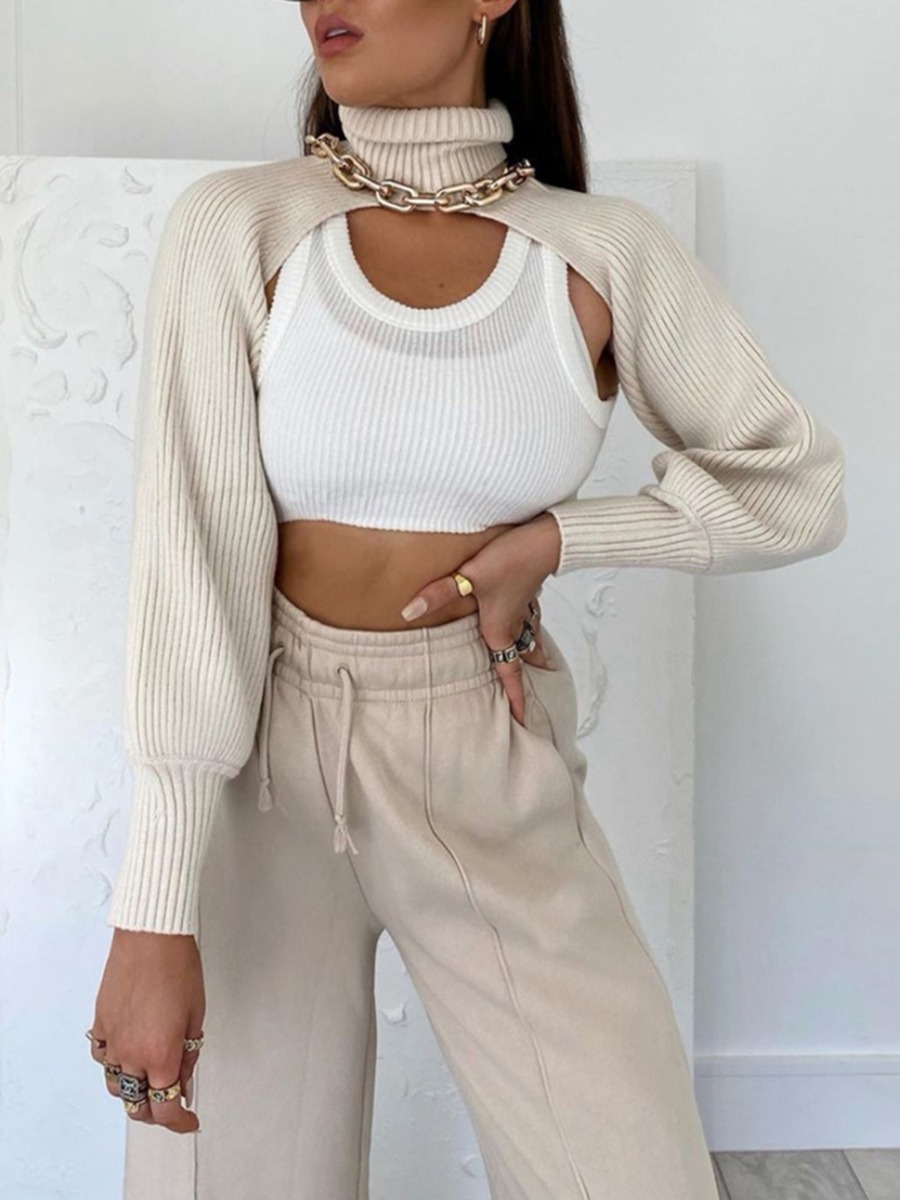 Cut Out Sweater Long Sleeve Pullover Tops Crop 210730700 