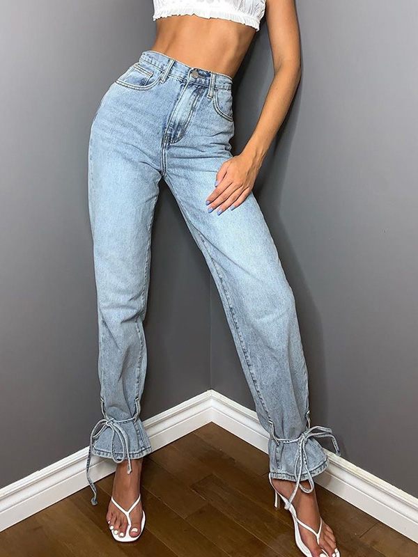 Stylish Belted Hem Women Jeans