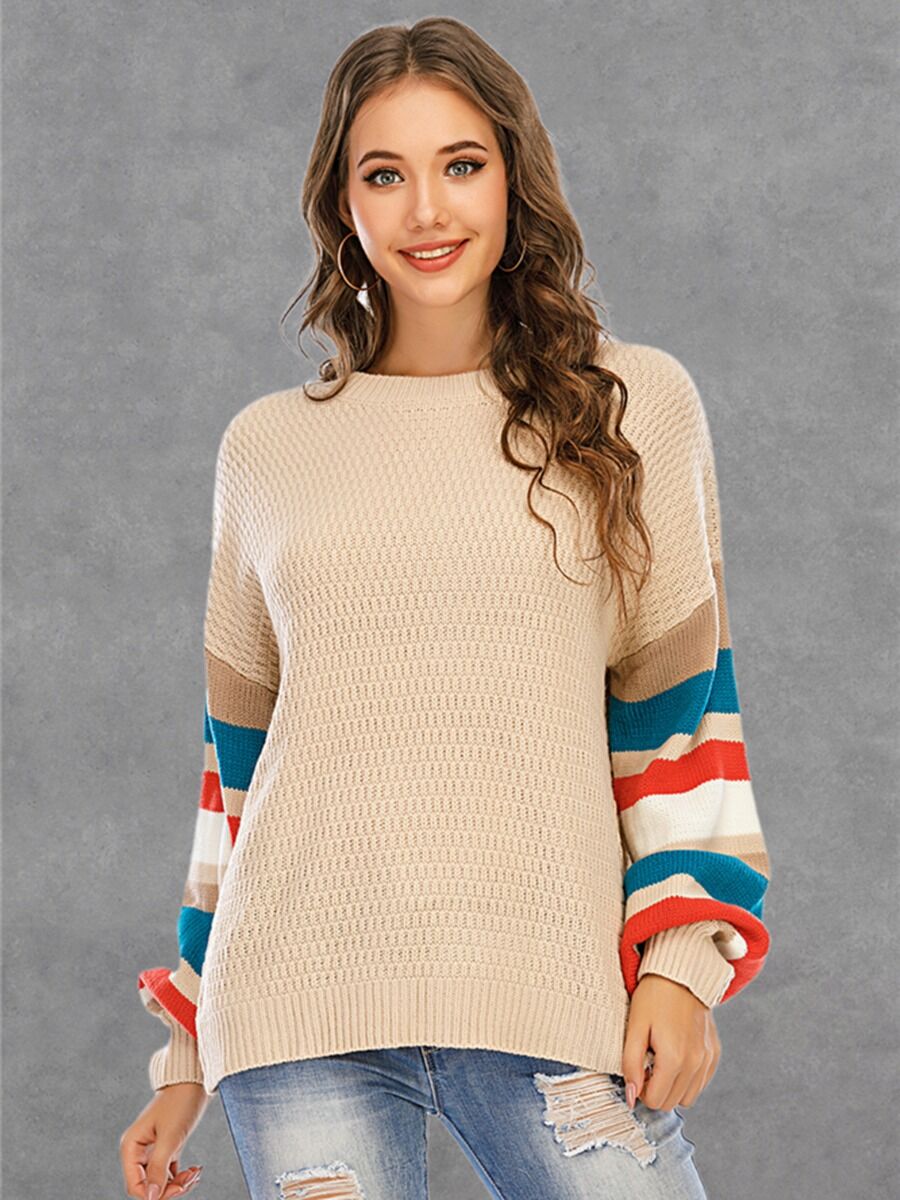 shestar wholesale Rainbow Sleeve Crochet Sweater
