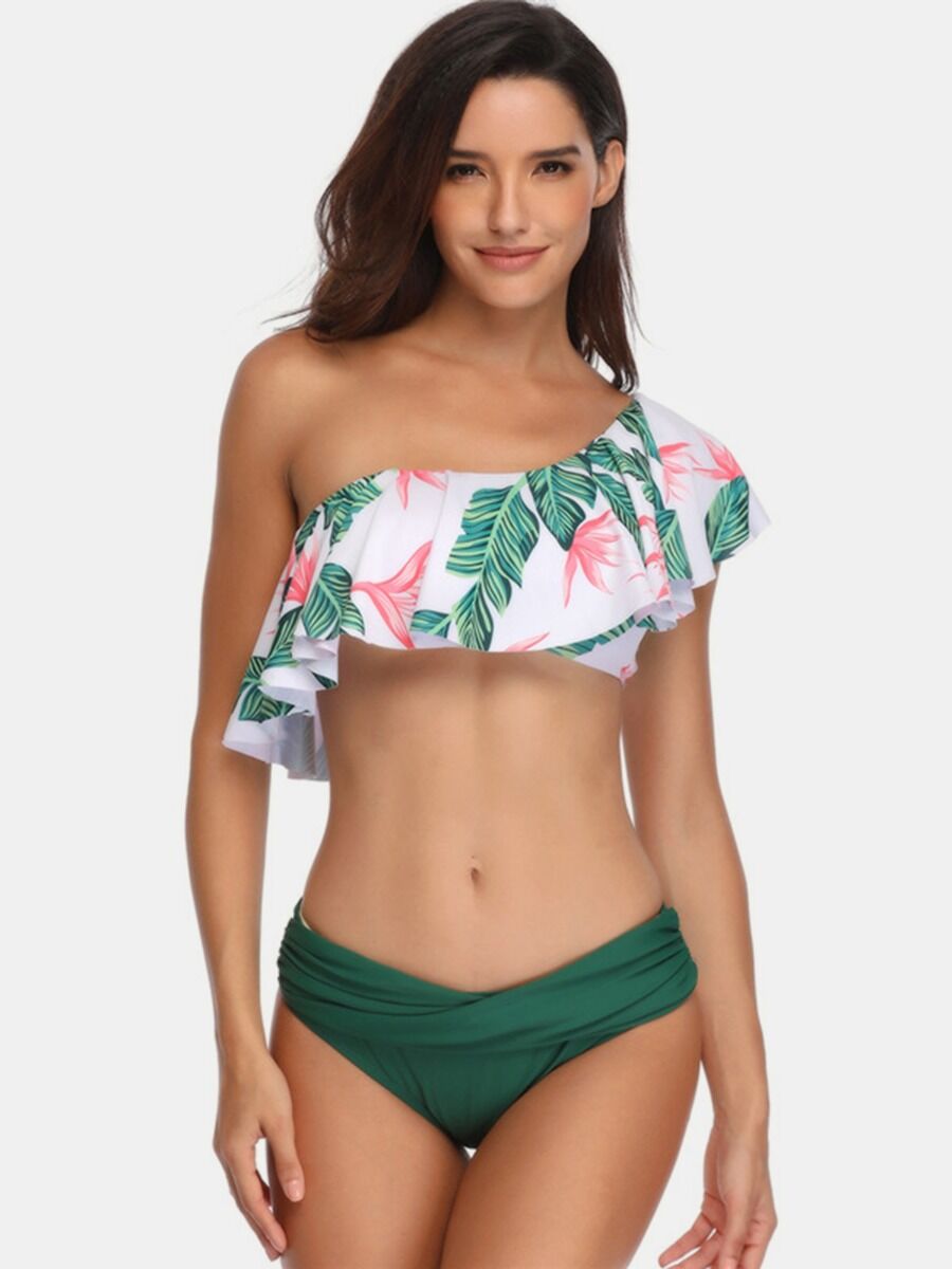 shestar wholesale Two-piece Floral Bikini Swimsuit One Shoulder Ruffle Top And Shorts