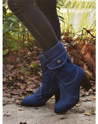 High Heel Mid-tube Denim Women's Boots