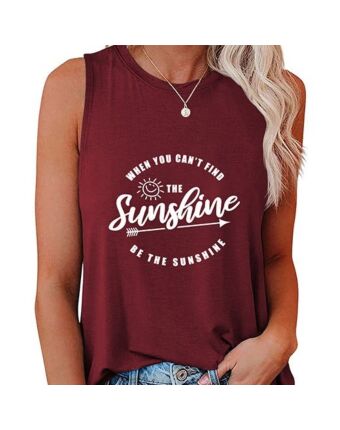 Casual Sleeveless Sun Letter Printed Round Neck T-Shirt Wholesale Womens Tops V5923061900025