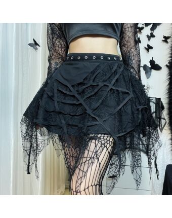 Gothic Punk Dark Style Spider Web Fringe Mini Skirt Wholesale Vendors SLN536763