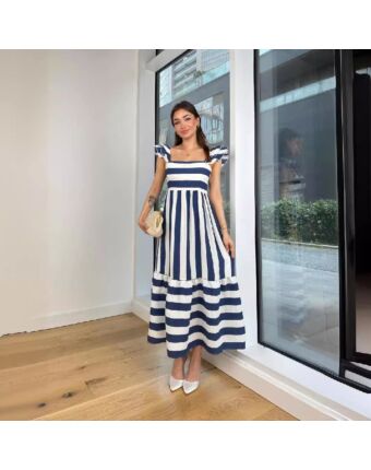 Elegant Striped Flutter Sleeve Dresses Wholesale Womens Clothing N3824082900030