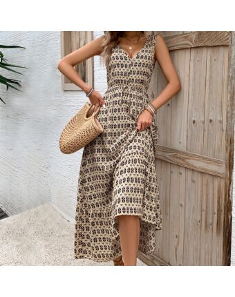 Summer Rhombus Print Sleeveless Maxi Dresses Wholesale Womens Clothing N3824062800034