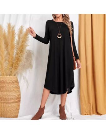 Midi-Length Round Hem Round Neck Dress Wholesale Womens Clothing N3824121200045