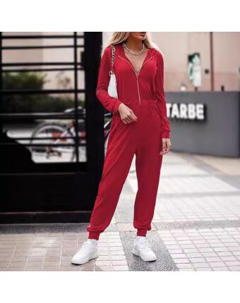 Hooded Long Sleeve Zipper Casual Sports Jumpsuit Wholesale Womens Clothing N3824121200048