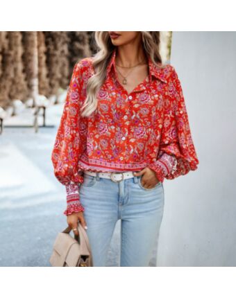 Bohemian Print Casual Balloon Sleeve Shirt Wholesale Women'S Top N4623071700105