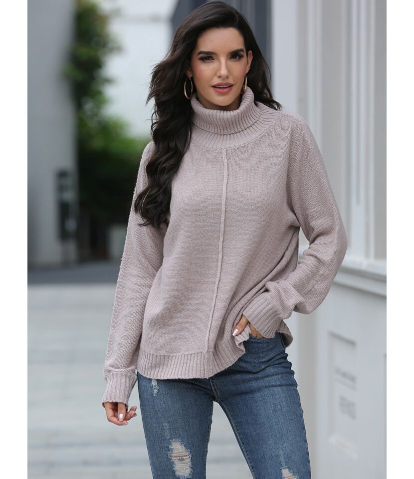 Women High-collar Solid Color Sweater