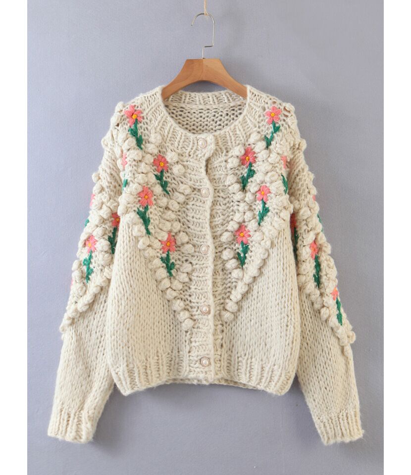 Flower Single-breasted Crochet Cardigan