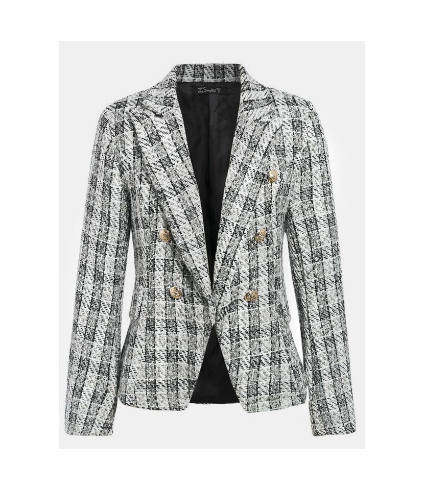 Double Breasted Houndstooth Plaid Office Blazer