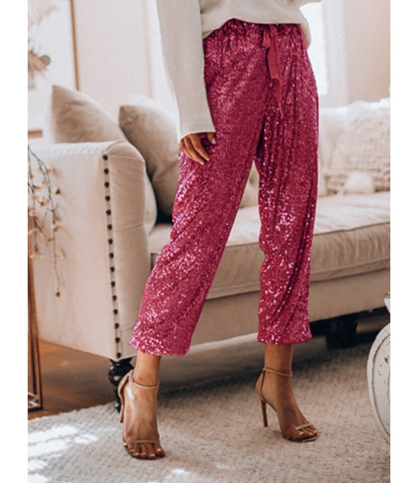 Solid Color Bowknot Sequins Party Pants