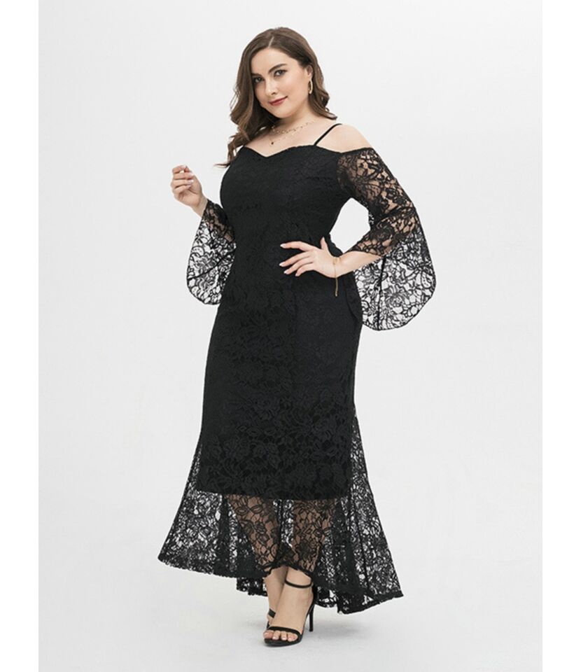 Plus Size Elegant Cold Shoulder Lace Evening Dress