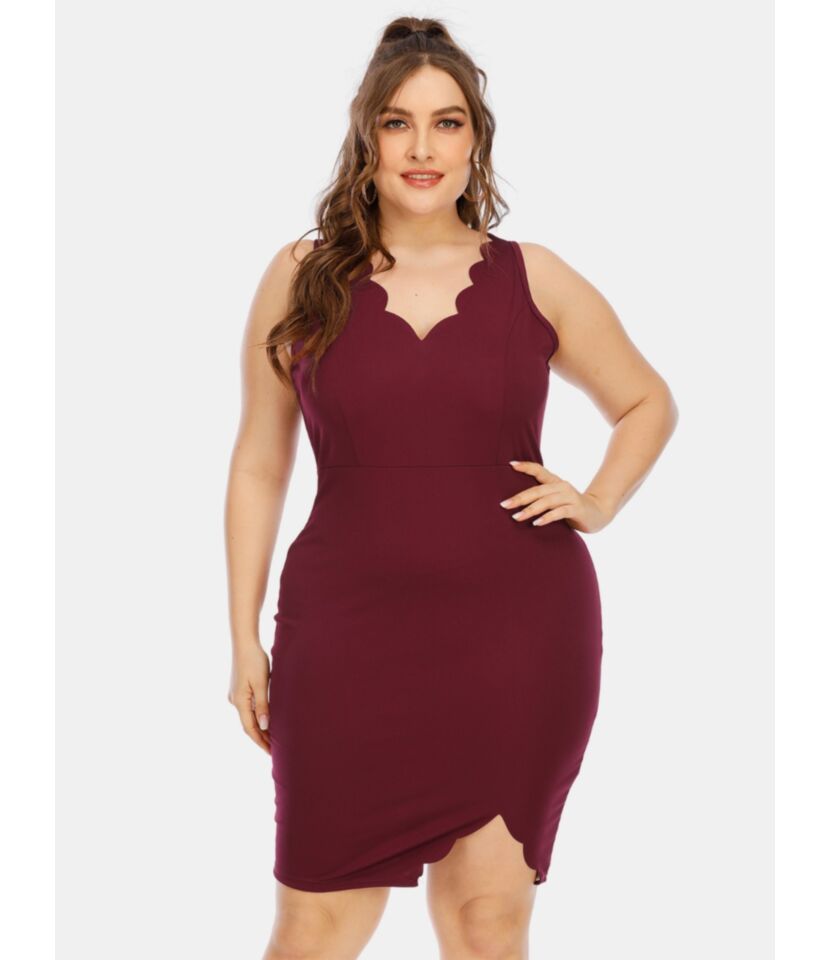 Plus Size Wave Edge Slit Tank Dress