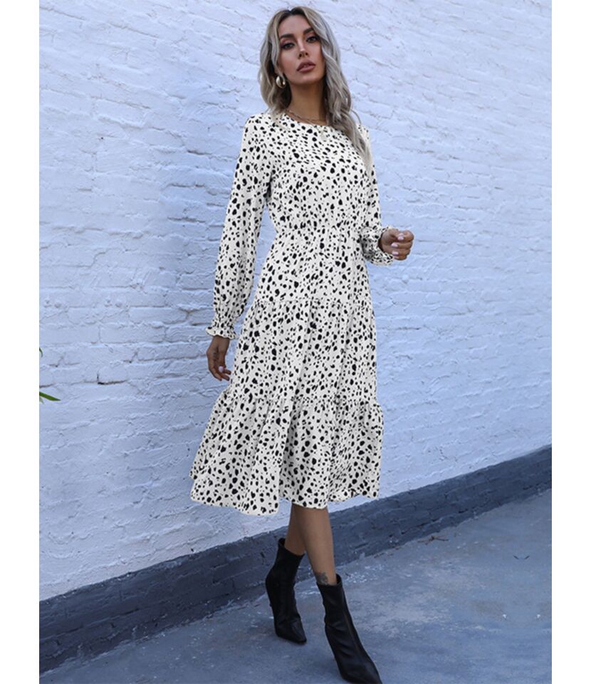 Gathered Sleeve Leopard Flounce Dress