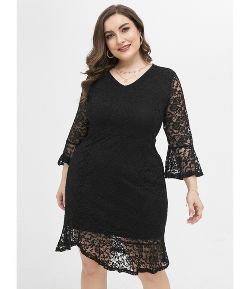 Bell Sleeve Lace Plus Size Dress