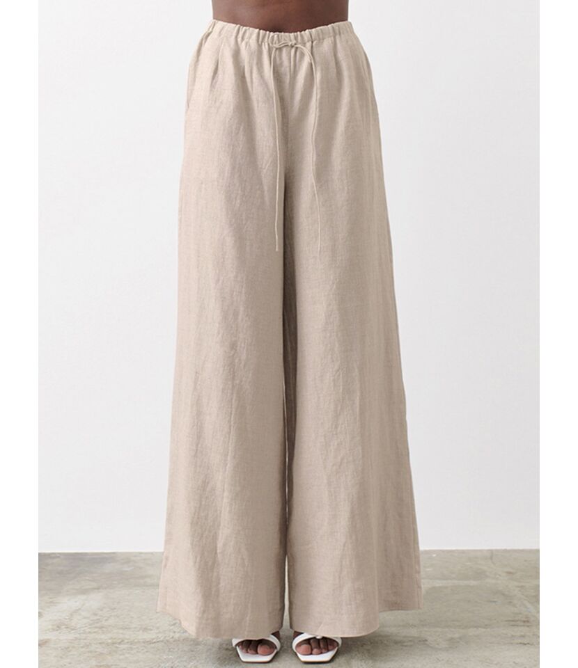 Elastic waist Linen Wide-leg Trousers
