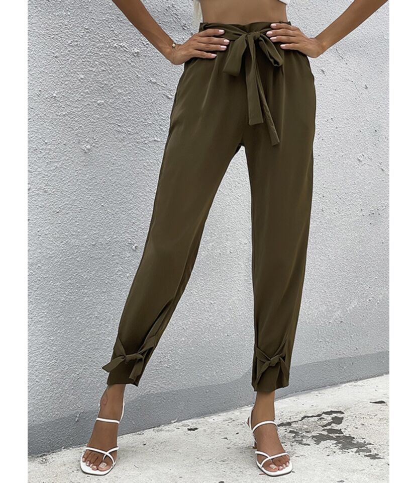 Solid Strappy Leg Opening Pants With Belt 210722978