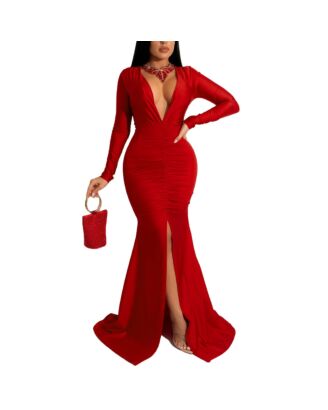 Dropship Elegant Split Maxi Dresses Women Autumn Deep V Neck Long Sleeve Party  Dress Ladies Sexy Slim Plus Size African Clothes to Sell Online at a Lower  Price