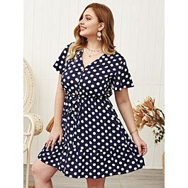 Plus Size Polka Dot Ruffle Sleeve Dress