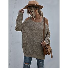 Cold Shoulder Plain Jersey Sweater
