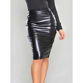 Solid Color Split Waist Leather Bodycon Skirt