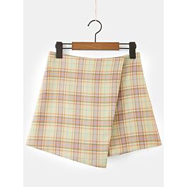 Asymmetrical Hit Color Plaid Skirt