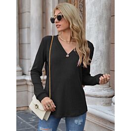 V-neck Button Ribbed Peplum Tee