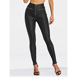 High Waist Zip Up Faux-leather Skinny Pants