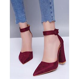 Pointed Buckle Ankle Faux Suede Sandals Heels