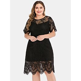 Plus Size Short Sleeve Lace Black Dress