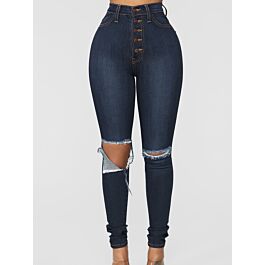 Skinny Button-fly Ripped Pencil Jeans