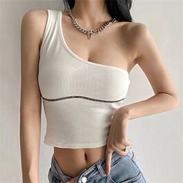 Fahion Irregular Sloping Shoulders Backless Sexy Camisole Wholesale Crop Tops STN