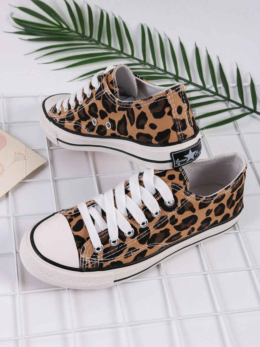 Women Lace-up Leopard Canvas Shoes