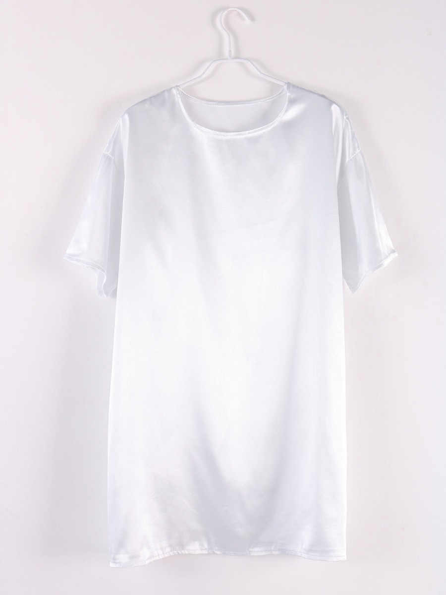 Casual Satin Round Collar T-shirt Dress