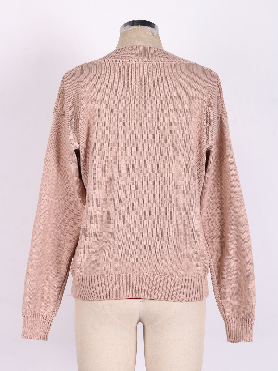 V-neck Solid Color Knitted Sweater